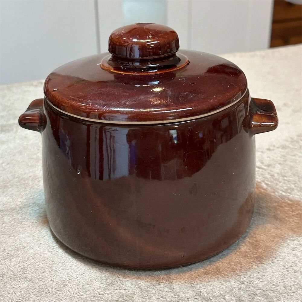 Vintage West Bend Brown Stoneware Bean Pot Casserole with Lid United States